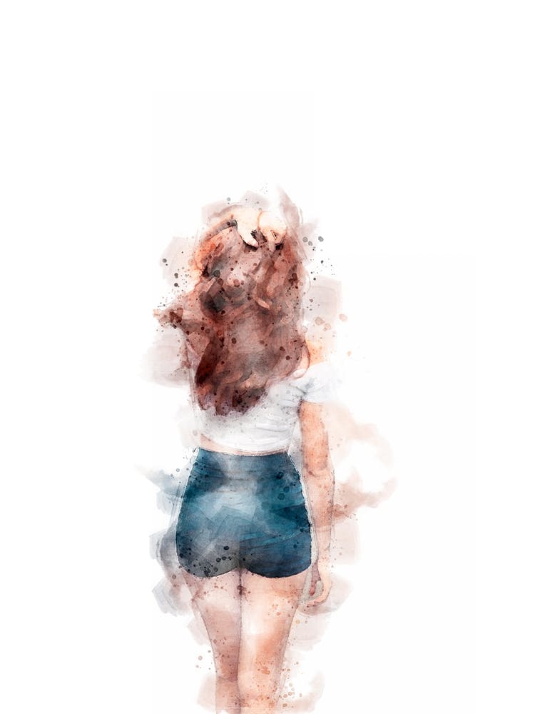 Woman Walking Away Watercolour