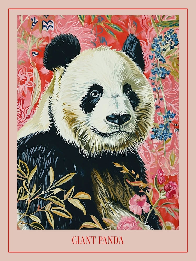 Floral Animal Painting Giant Panda 1 Poster