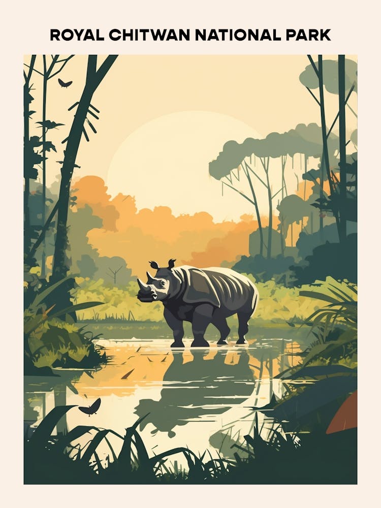 Royal Chitwan National Park Midcentury Travel Poster