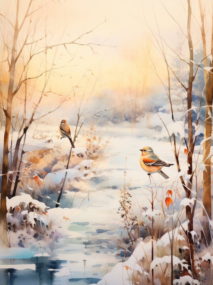 Birds Perching In A Tree Winter 2