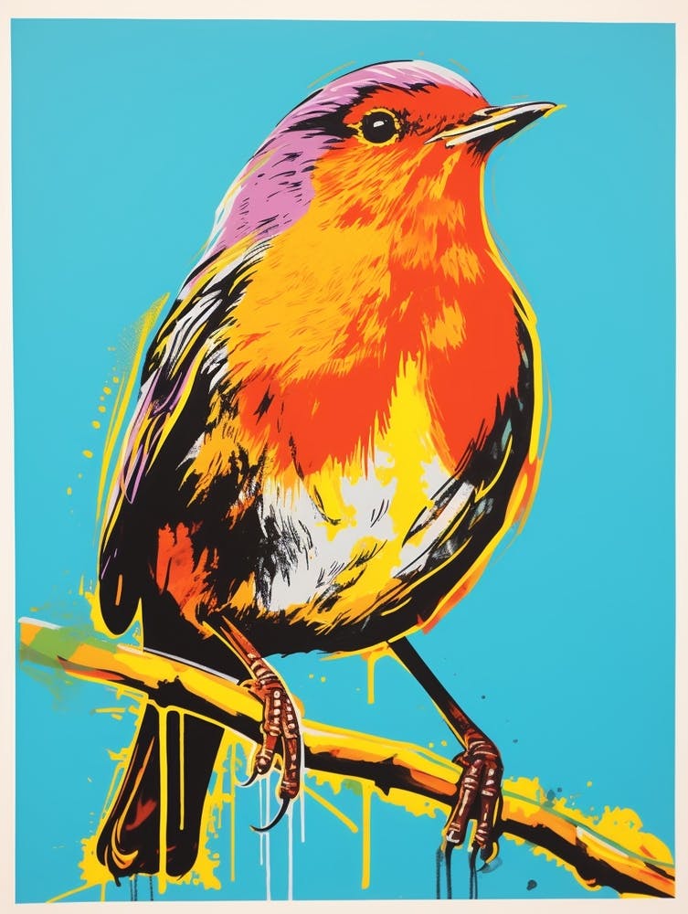 Andy Warhol Style Bird European Robin 4