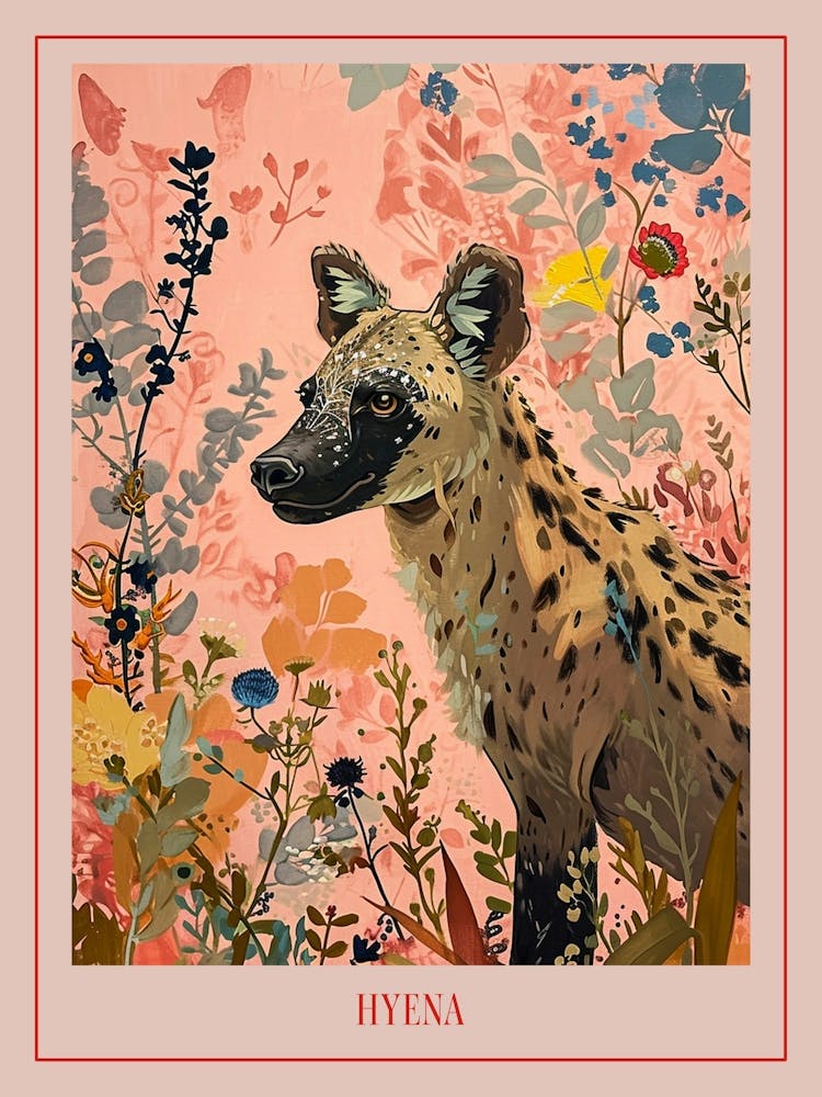 Floral Animal Painting Hyena 3 Poster
