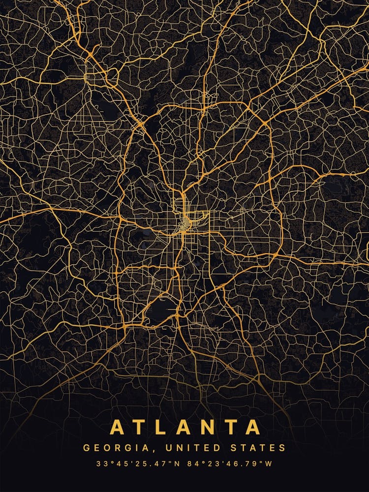 Atlanta Georgia USA Black And Gold Map