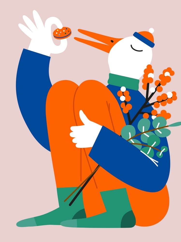 Christmas Goose Eating Cookies Rose