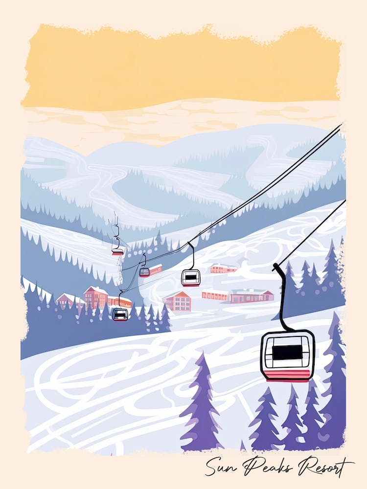 Poster Of Sun Peaks Resort   British Columbia, Canada, Ski Resort Pastel Colours Illustration 0