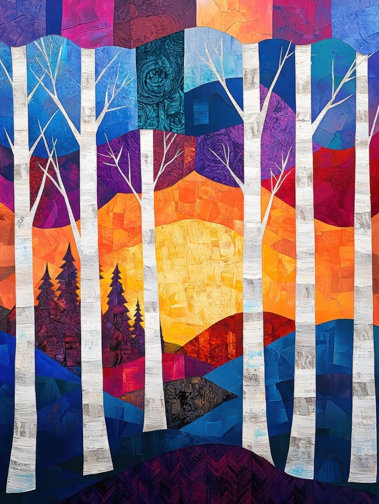 Sunset Birch Trees 1