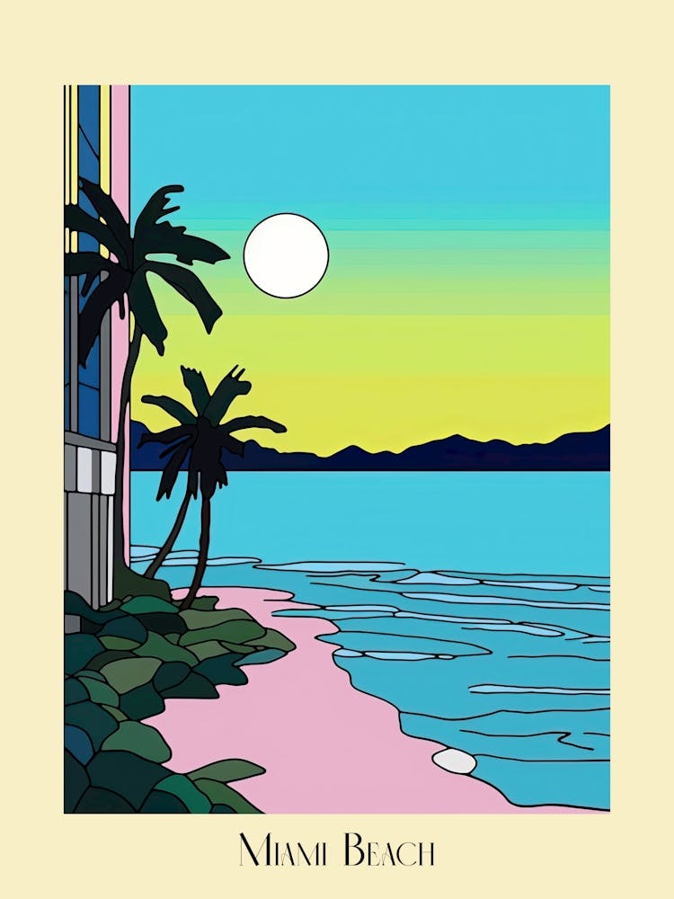 Poster Of Minimal Design Style Of Miami Beach, Usa 8