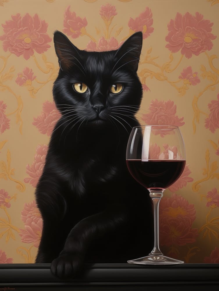 A Black Cat Holding A Glass Of Wine