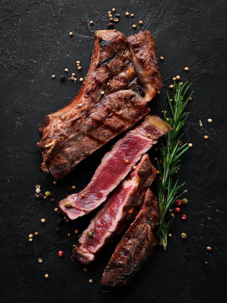 BBQ, Grilled steak on a bone — Food kitchen poster/blackboard, photo art