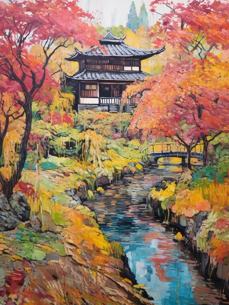 Autumn Gardens Painting Ryoan Ji Garden Japan