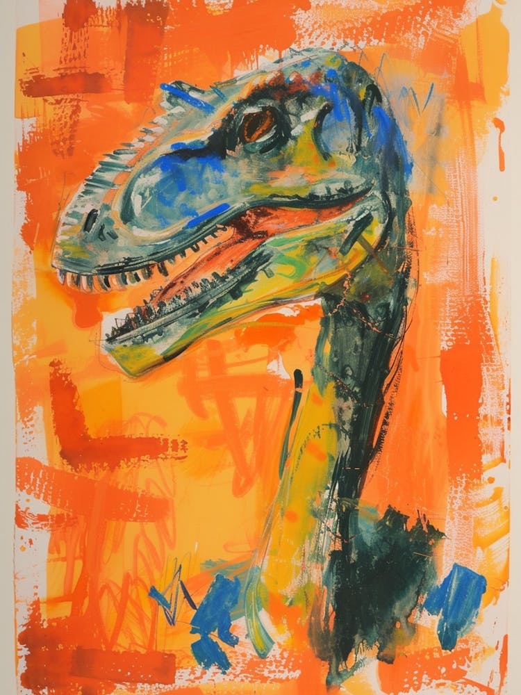 Orange Blue Abstract Dinosaur Portrait 2