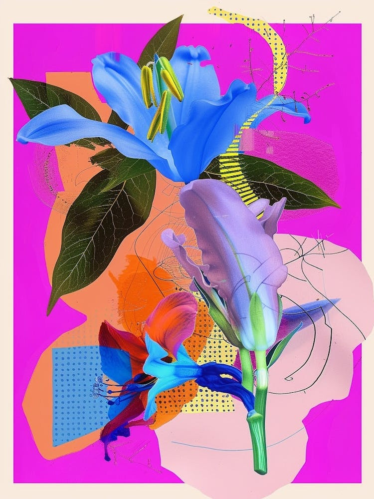 Bluebell 2 Neon Flower Collage