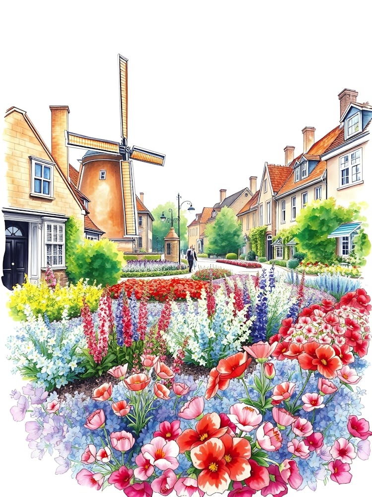 Watercolor Of A Flower Garden