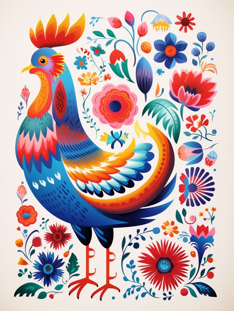 Scandinavian Bird Illustration Rooster 3