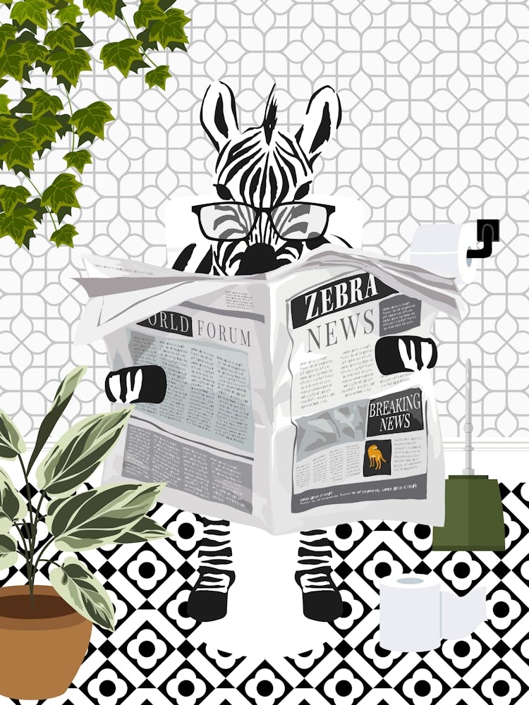 Zebra On Toilet Black And White