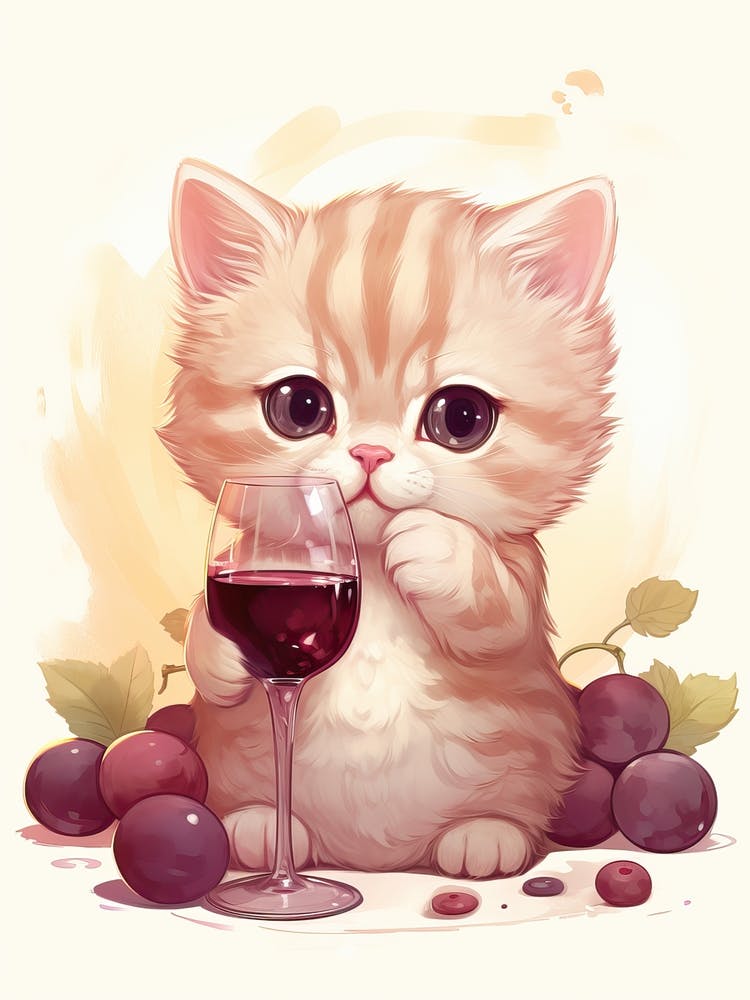 Kawaii Cat Drawings Tasting Wine 3