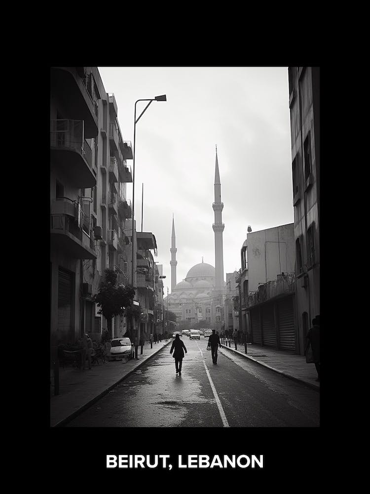 Poster Of Beirut, Lebanon, Mediterranean Black And White Photography Analogue 7
