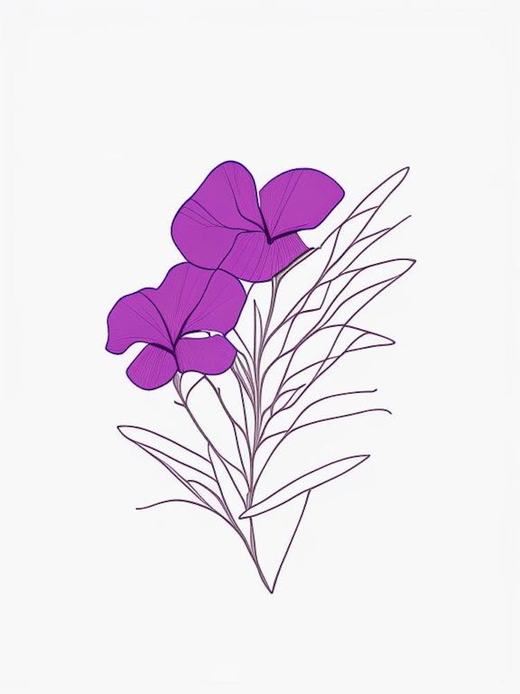 Vinca Floral Minimal Line Drawing 1 Flower
