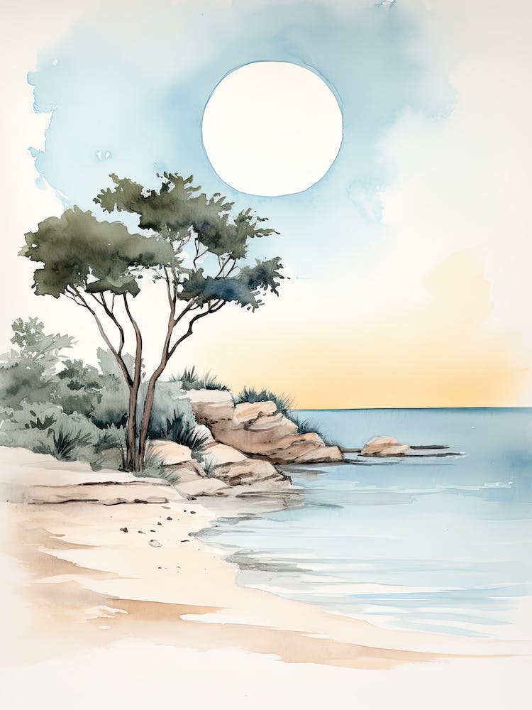 Watercolour Of Rabbit Beach   Lampedusa Italy 0