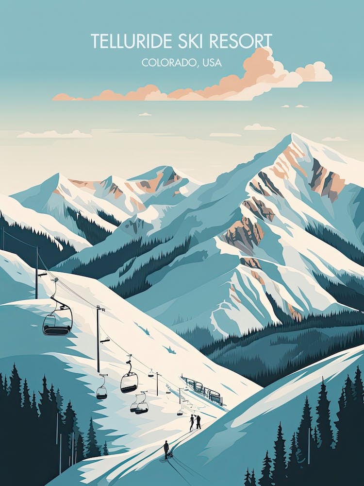 Affiche de Telluride Ski Resort - Colorado, États-Unis - Station de ski - Illustration 0