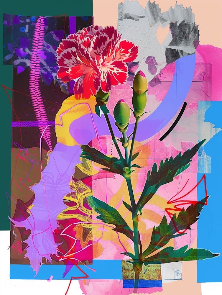 Carnation (Dianthus) 2 Neon Flower Collage