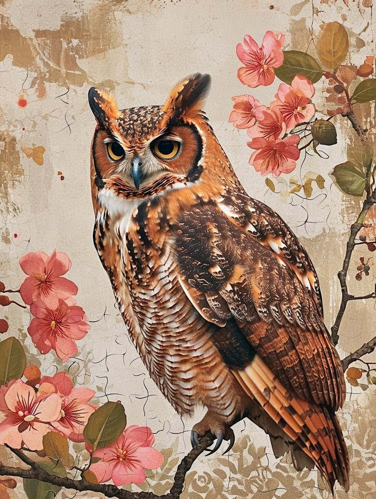 African Wood Owl Japanese Painting 6