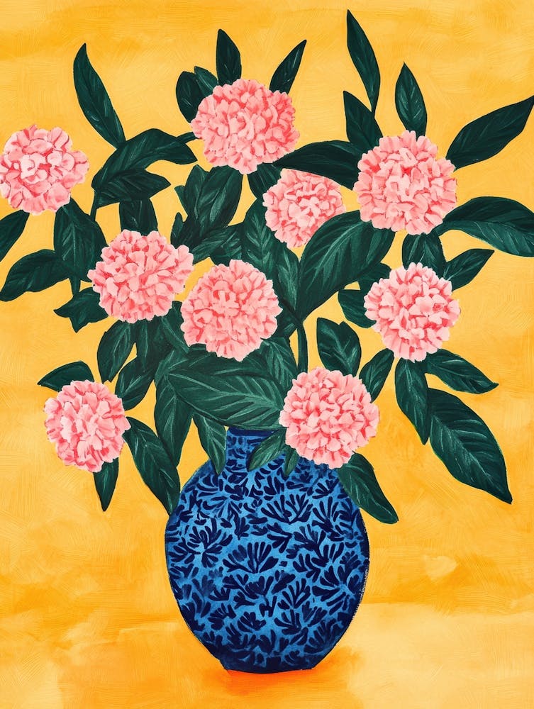 Pink Carnations In A Blue Vase