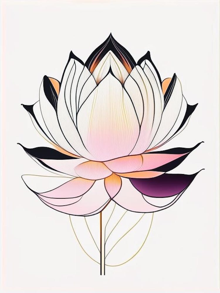 Sacred Lotus Abstract Line Drawing 4