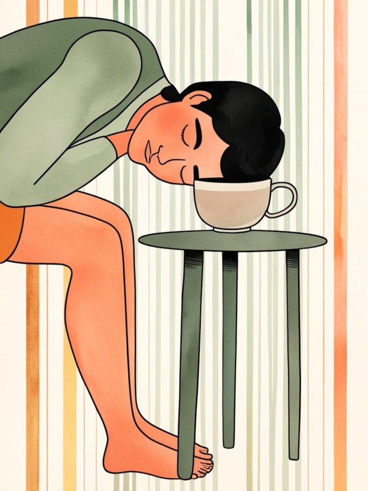 Homme Endormi Avec Une Tasse De Café