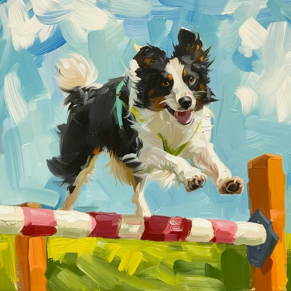 Border Collie Jumping Over Hurdle