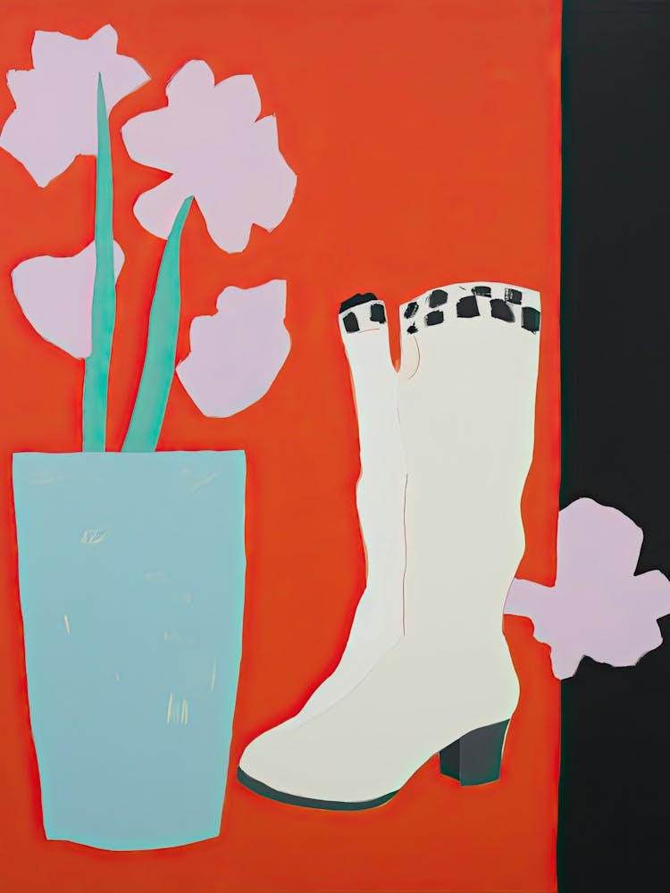 A Painting Of Cowboy Boots With Flowers, Pop Art Style 5