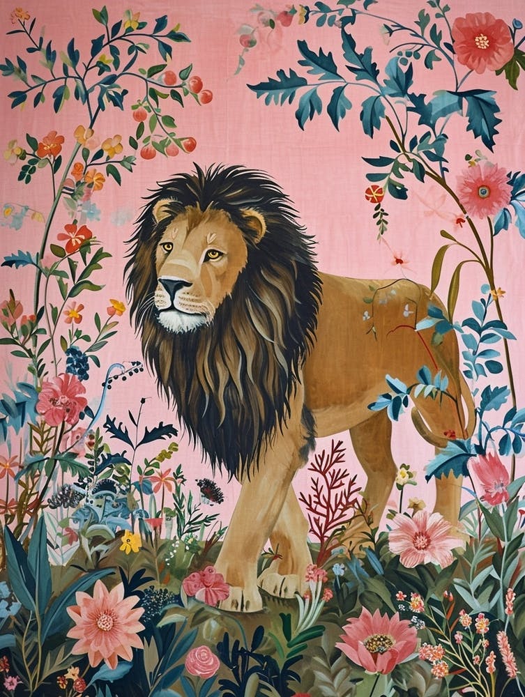 Floral Animal Painting Lion 3
