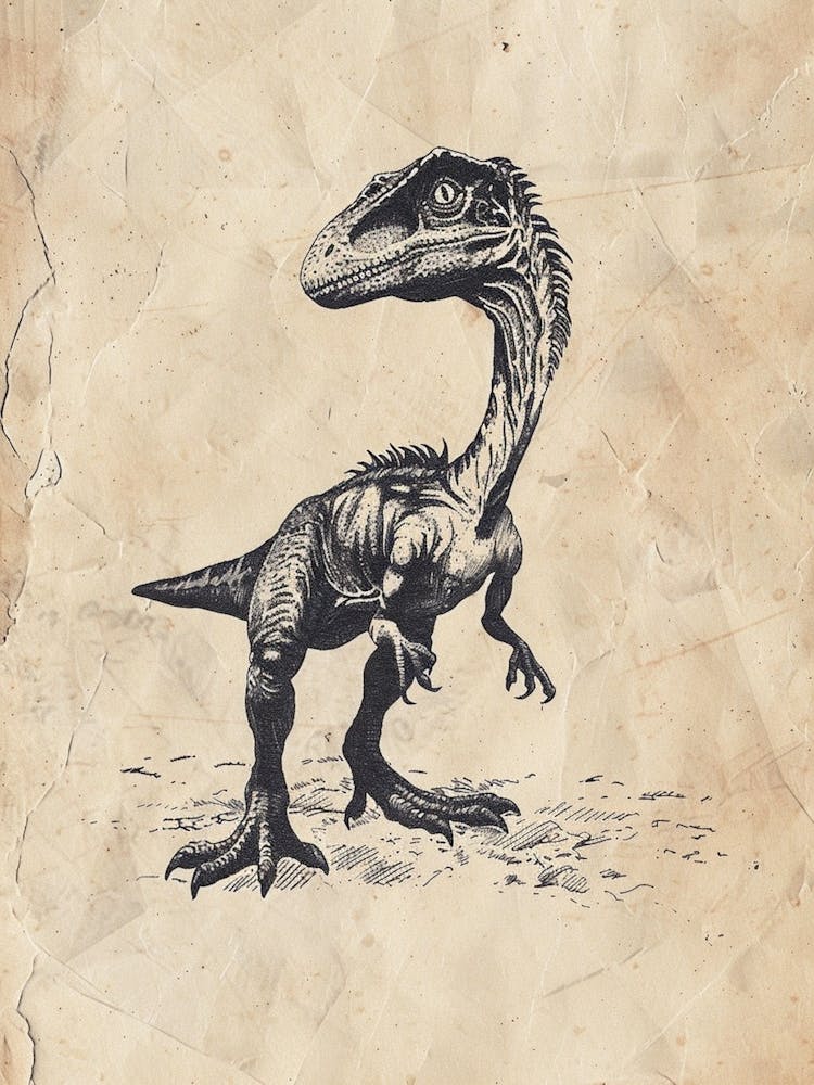Utahraptor Dinosaur Black & Sepia Illustration