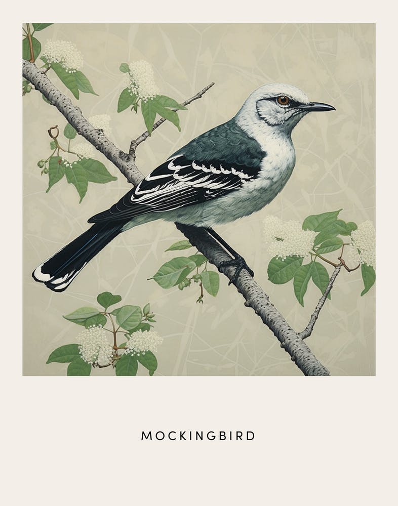 Ohara Koson Inspired Bird Painting Mockingbird 2 Poster