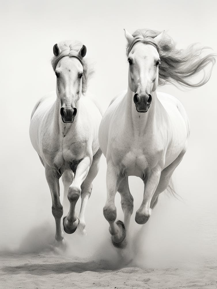 Two White Horses Running
