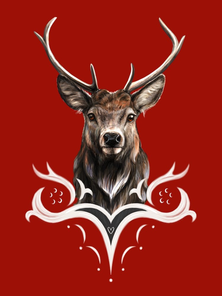 A deer on a red background.