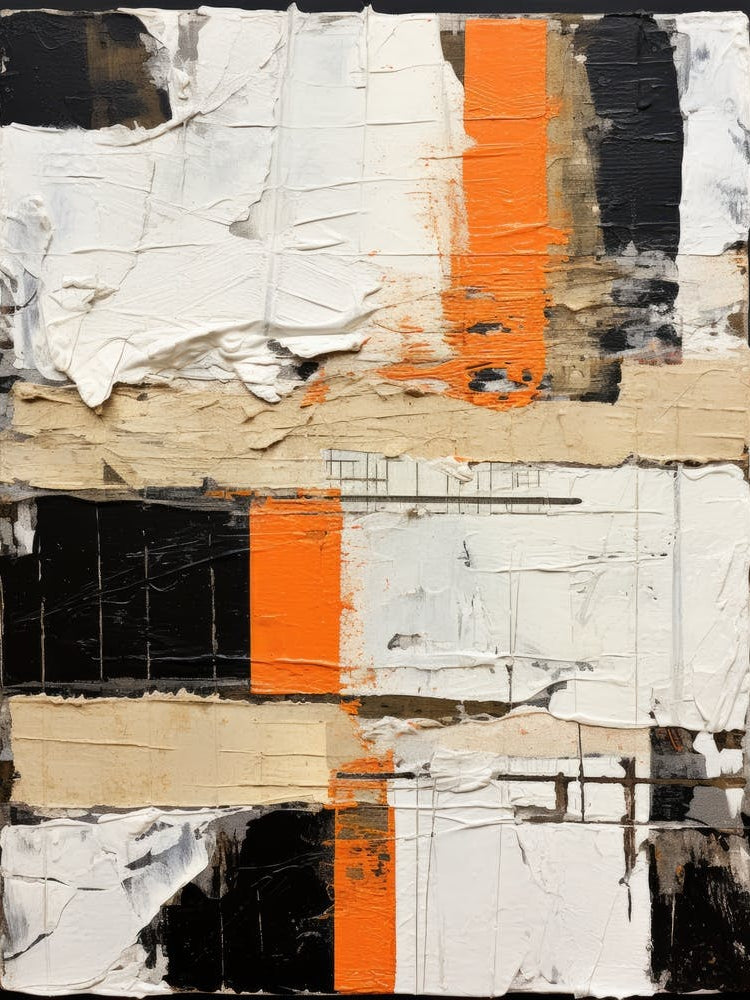 Abstract Orange and Black White Painting