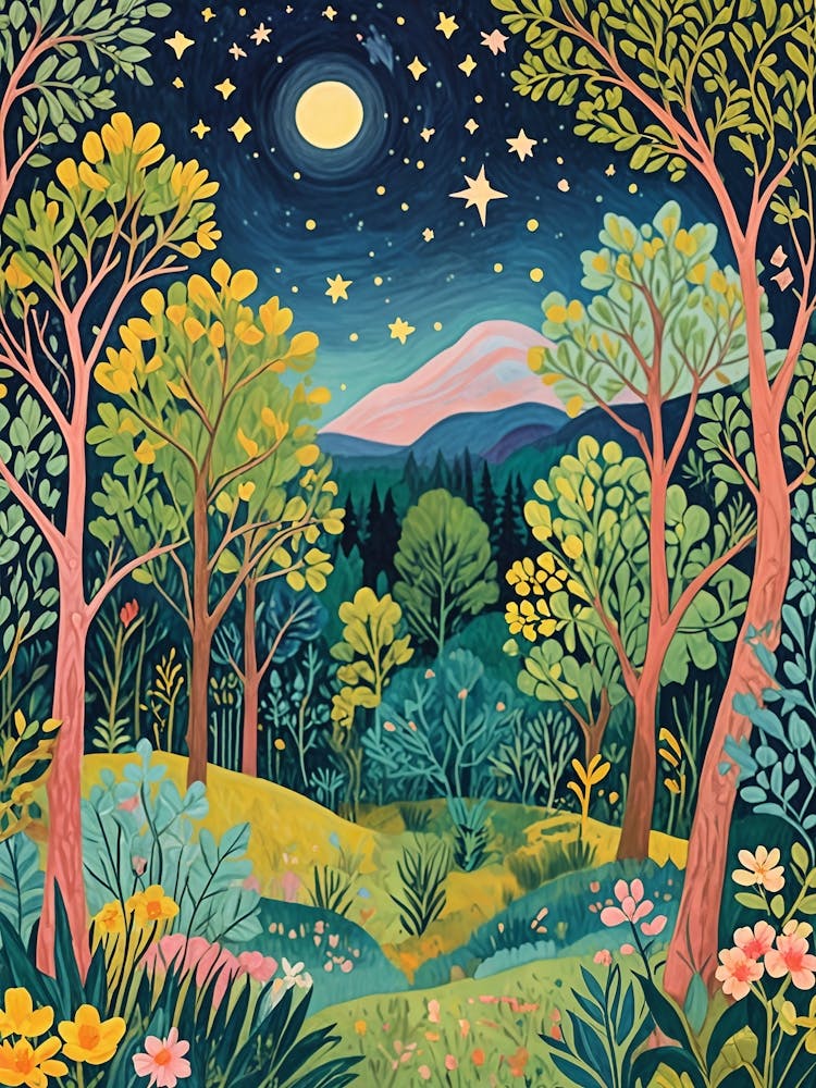 Starry Night In The Forest Of Colour