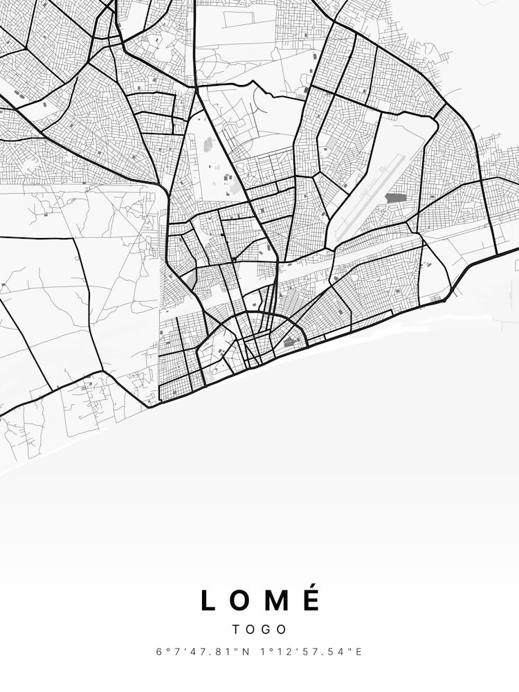 Lome Togo White Map