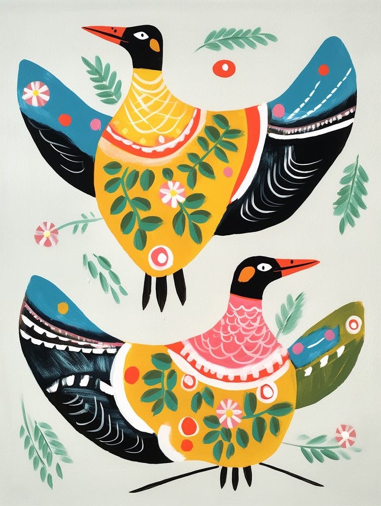 Folk Style Bird Painting Goose 1