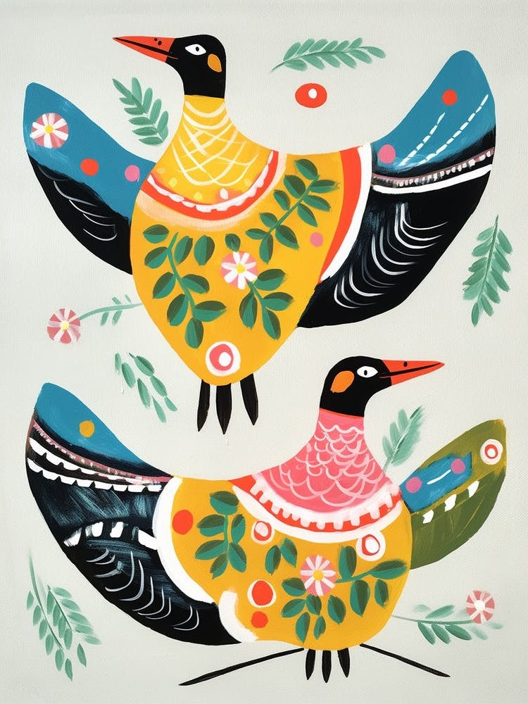 Folk Style Bird Painting Goose 1