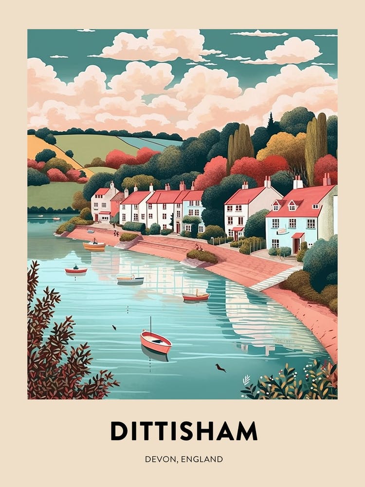 Devon Vintage Travel Poster Dittisham 3