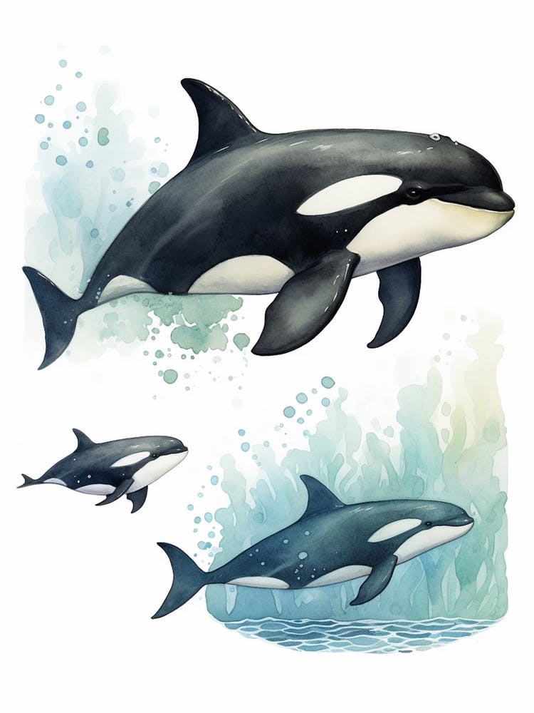 Orca Whale Pod Illustration 2