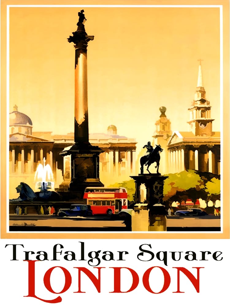 Trafalgar Square, London, Great Britain, Vintage Poster