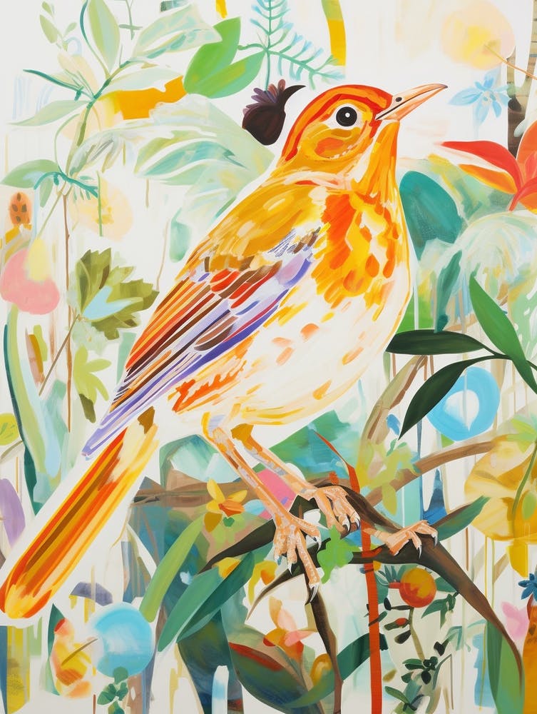 Colourful Bird Painting Hermit Thrush 1