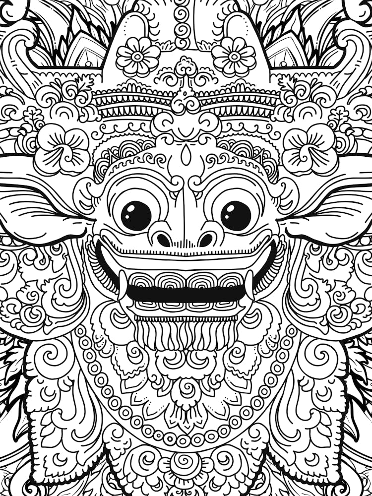 Barong, Balinese mask, Bali mask print