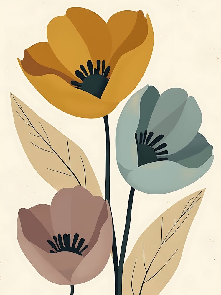 Delicate Floral Trio Minimalist Botanical Wall
