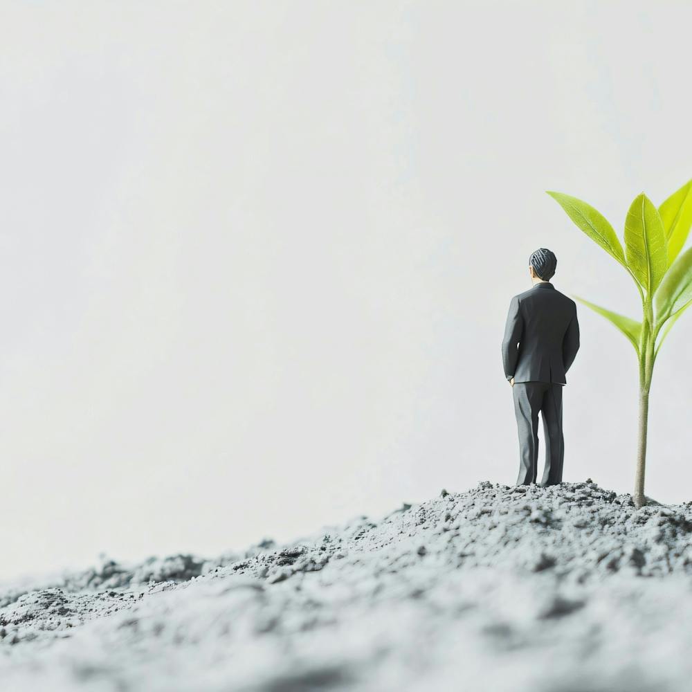 Businessman Looking At A Plant