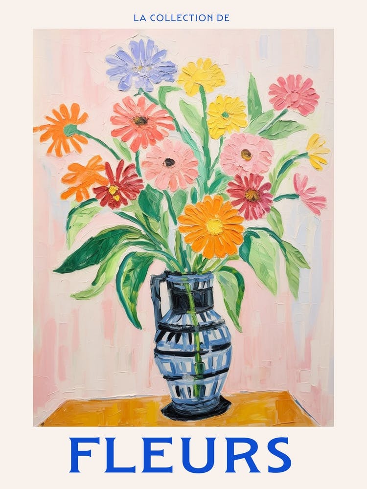 French Flower Poster Zinnia