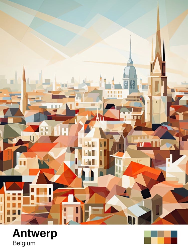 Antwerp, Belgium, Geometric Illustration 1 Poster